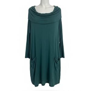 Match Point Large Teal Cowl Neck Long Sleeve Pocket Tunic